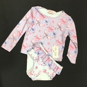 Pete + Lucy Kids Swim Rashguard Set with Pink and Purple Butterflies